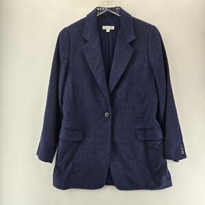 Barney's New York Blazer Womens 14 Medium Cashmere Silk Blue Quiet Luxury Luxe